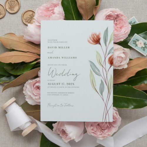 Watercolor Flowers Pastel Green Invitation