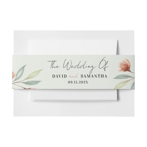 Watercolor Flowers Pastel Green Invitation Belly Band