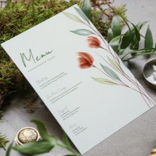 Watercolor Flowers Pastel Green Menu Invitation
