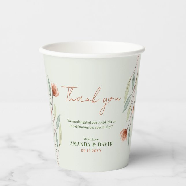 Watercolor Flowers Pastel Green Paper Cups (Front)