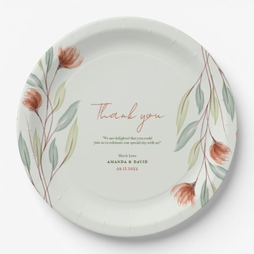 Watercolor Flowers Pastel Green Paper Plates