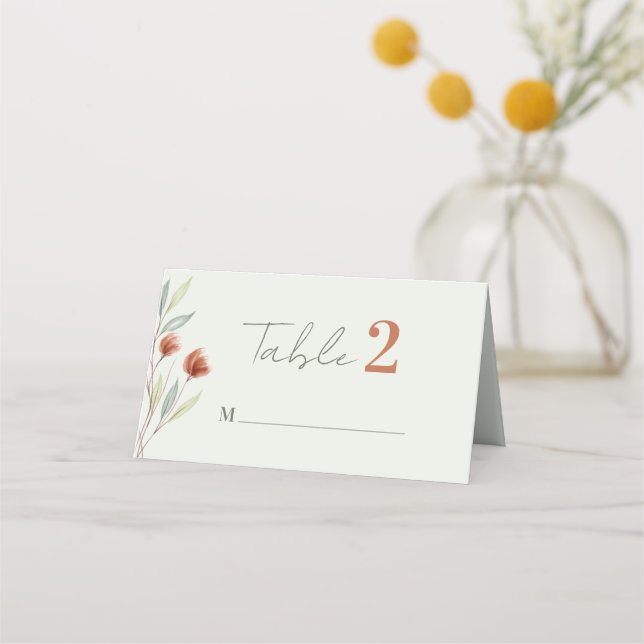 Watercolor Flowers Pastel Green Place Card (Front)