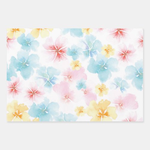 Watercolor Flowers Pastel Wrapping Paper Sheets