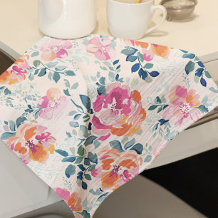 Watercolor Flowers Pattern Elegant Floral Kitchen Towel