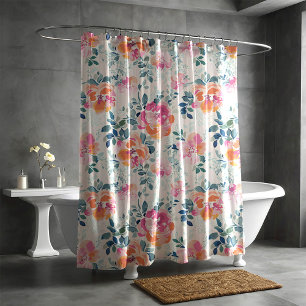 Watercolor Flowers Pattern Elegant Floral Shower Curtain