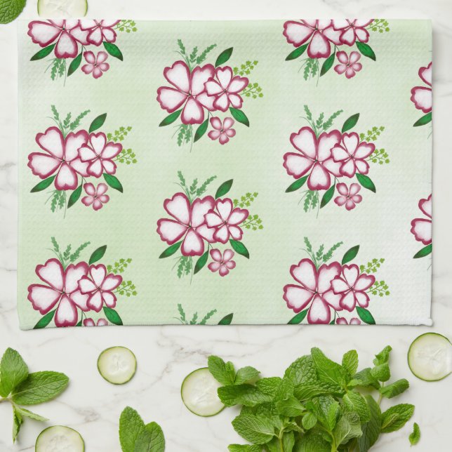 Watercolor Flowers Pattern Kitchen Towel (Folded)