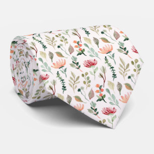 Watercolor Flowers Pattern Neck Tie