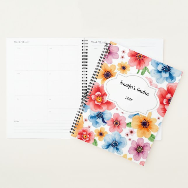 Watercolor flowers pattern personal garden planner (Display)
