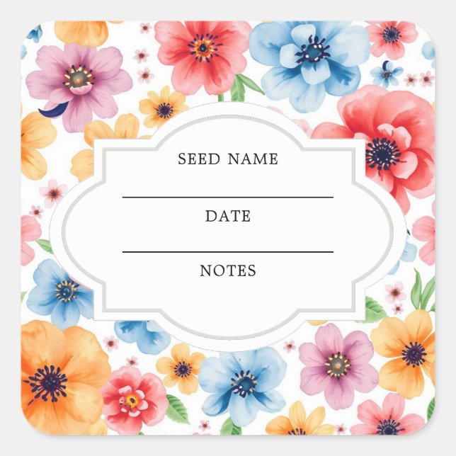 Watercolor flowers pattern seed saver envelope square sticker (Front)