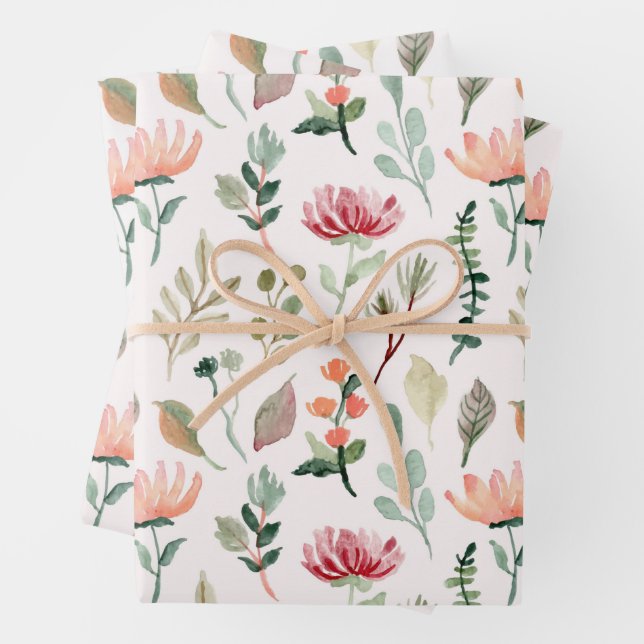 Watercolor Flowers Pattern Wrapping Paper Sheets (In situ)