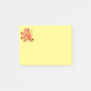 Watercolor Flowers Peach and Yellow Post-it Notes