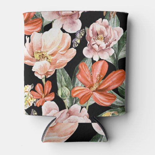 Watercolor Flowers Peony Rose Lily Can Cooler