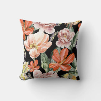Watercolor Flowers: Peony Rose Lily Throw Pillow