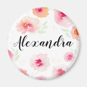 Watercolor Flowers Personalized Girls Name Magnet