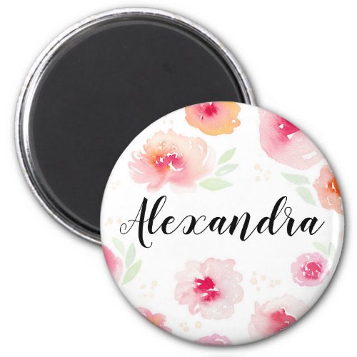 Watercolor Flowers Personalized Girls Name Magnet
