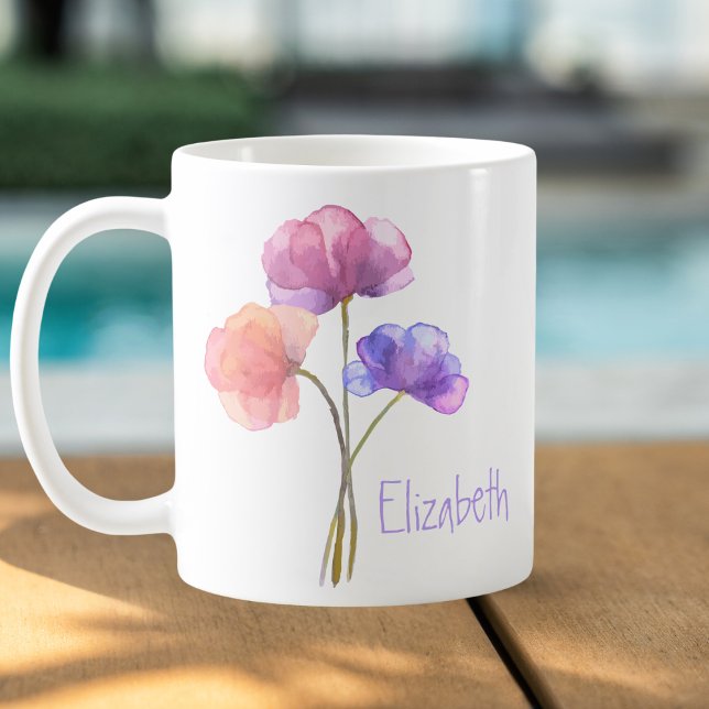 Watercolor Flowers Personalized Name Coffee Mug (Creator Uploaded)