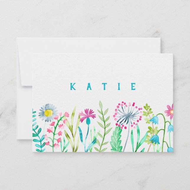 Watercolor Flowers Personalized Stationery Thank You Card (Front)