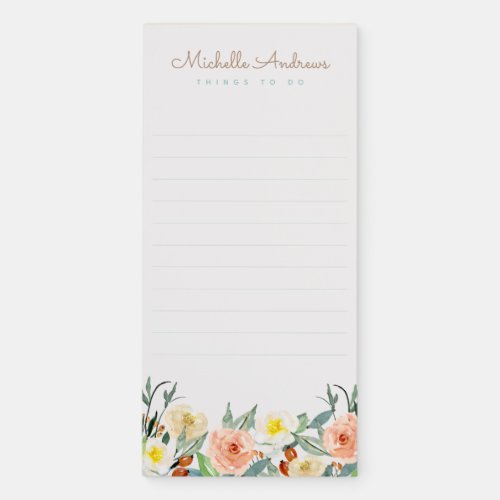 Watercolor Flowers Personalized To Do List Magnetic Notepad