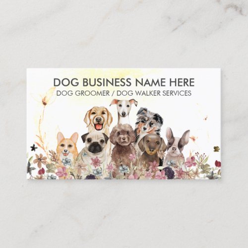 Watercolor Flowers Pet Sitter Walker dogs Business Card