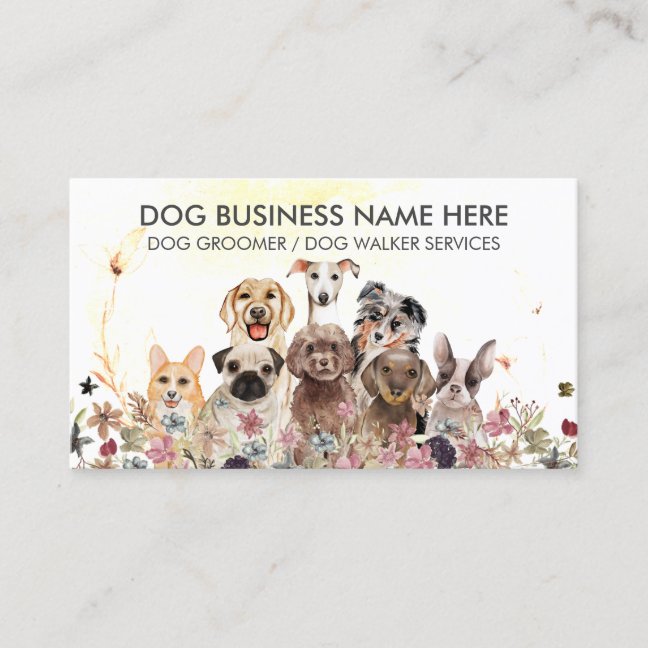 Watercolor Flowers Pet Sitter Walker dogs Business Card