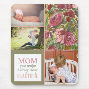 Watercolor Flowers Photo Collage Mother's Day  Mou Mouse Pad