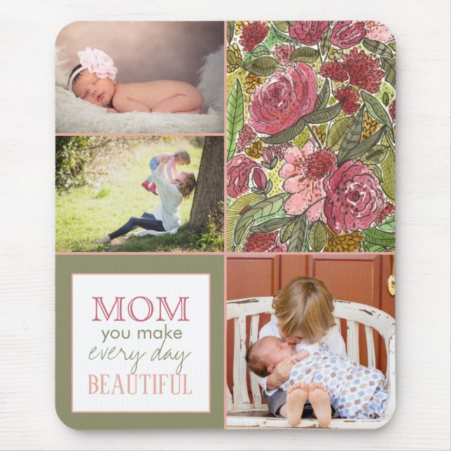 Watercolor Flowers Photo Collage Mother's Day  Mou Mouse Pad (Front)