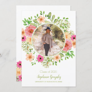 Watercolor Flowers Photo Graduation Party Invite