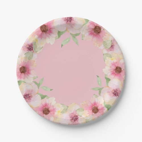 Watercolor Flowers Pink Blush Paper Plates