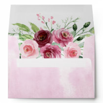 Watercolor Flowers Pink Burgundy Floral Envelope