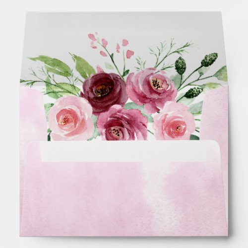 Watercolor Flowers Pink Burgundy Floral Envelope
