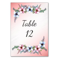 Watercolor Flowers Pink Table Number