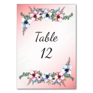 Watercolor Flowers Pink Table Number