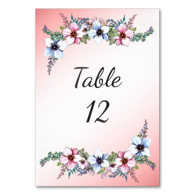 Watercolor Flowers Pink Table Number (Front)