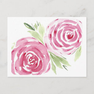 watercolor flowers pinks postcard