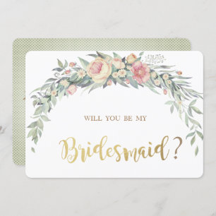 Watercolor Flowers, Polka Dots Bridesmaid Card