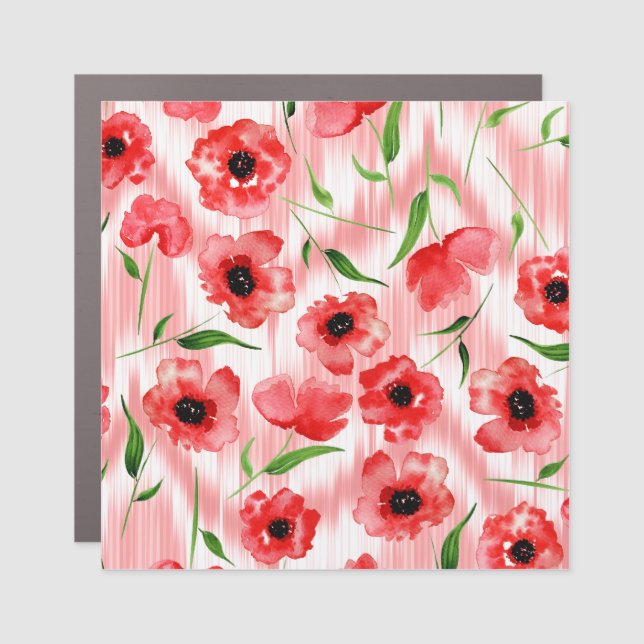 Watercolor flowers: poppy peony ikat. car magnet (Front)