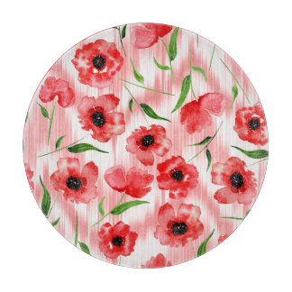 Watercolor flowers: poppy peony ikat. cutting board
