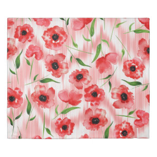 Watercolor flowers: poppy peony ikat. duvet cover
