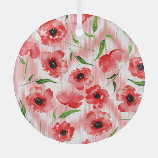 Watercolor flowers: poppy peony ikat. glass ornament