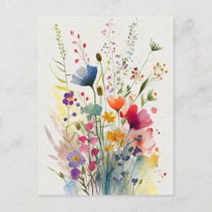 Watercolor Flowers Postcard
