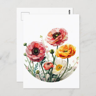 Watercolor Flowers, Postcrossing Postcard