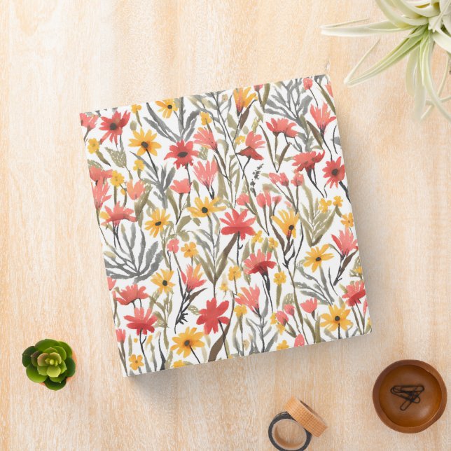 Watercolor Flowers Pretty Botanical Patterned 3 Ring Binder (In Situ)