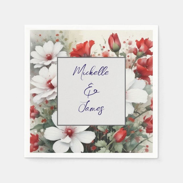 Watercolor Flowers Professional Trendy Modern Napkins (Front)