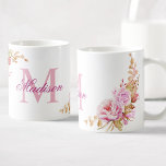 Watercolor Flowers Purple Custom Monogram Name Coffee Mug<br><div class="desc">A beautiful purple rose and peony hand painted watercolor floral illustration on a mug with your own personalized monogram and name.</div>