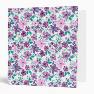  Watercolor Flowers Purple Pink Botanical 3 Ring Binder