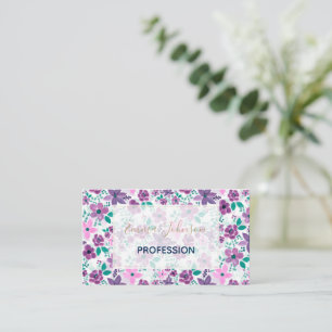  Watercolor Flowers Purple Pink Botanical Business Card