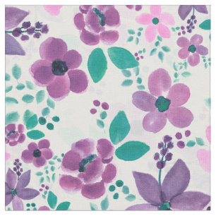 Watercolor Flowers Purple Pink Botanical Fabric