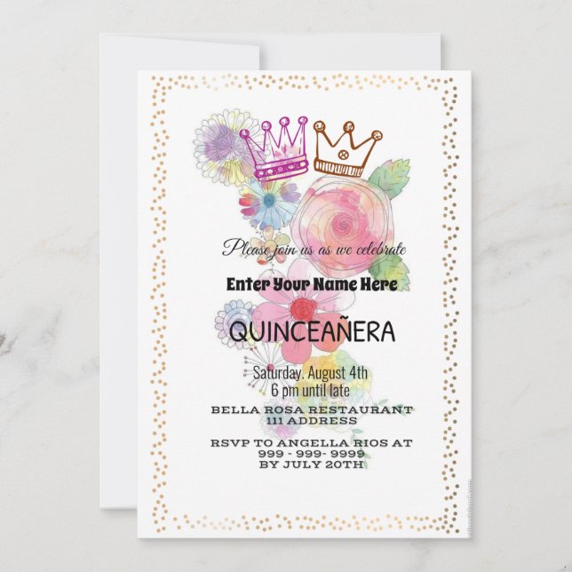 Watercolor Flowers  QUINCEAÑERA Invitation (Front)