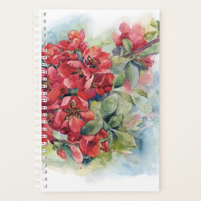 Watercolor flowers red apple quince bloom  illustr planner (Front)