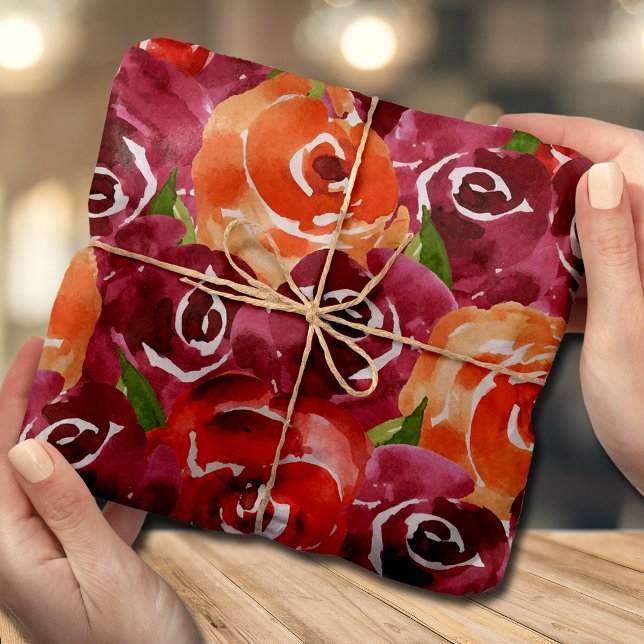 Watercolor Flowers Red Orange Claret Tissue Paper (Creator Uploaded)